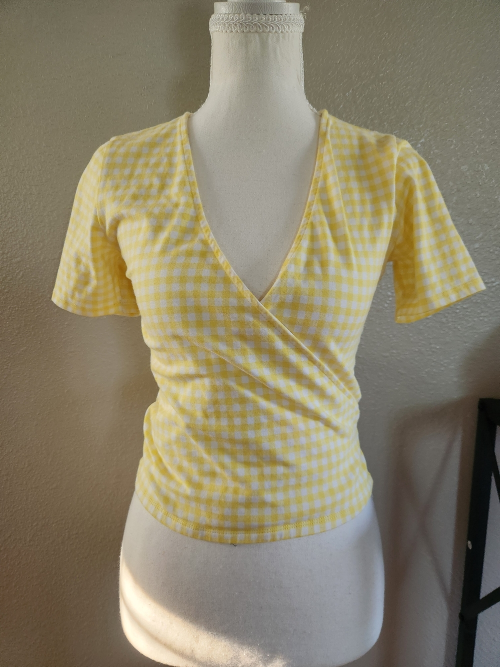 Forever 21 Yellow Gingham Wrap Crop Top